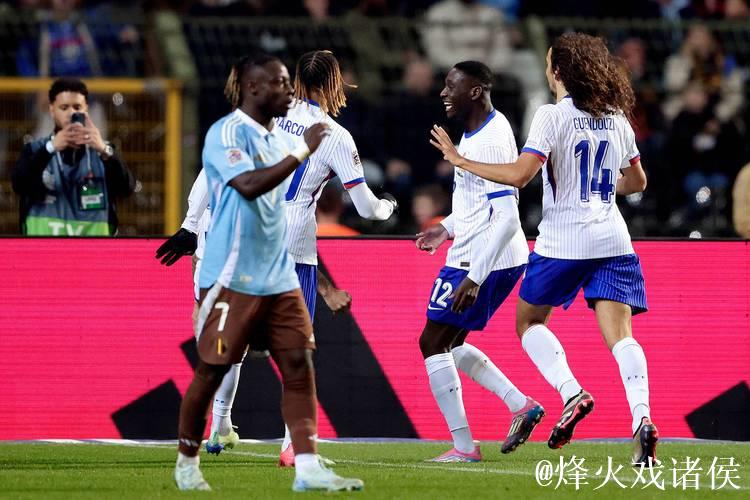 欧国联-穆阿尼双响琼阿梅尼红牌 法国2-1比利时